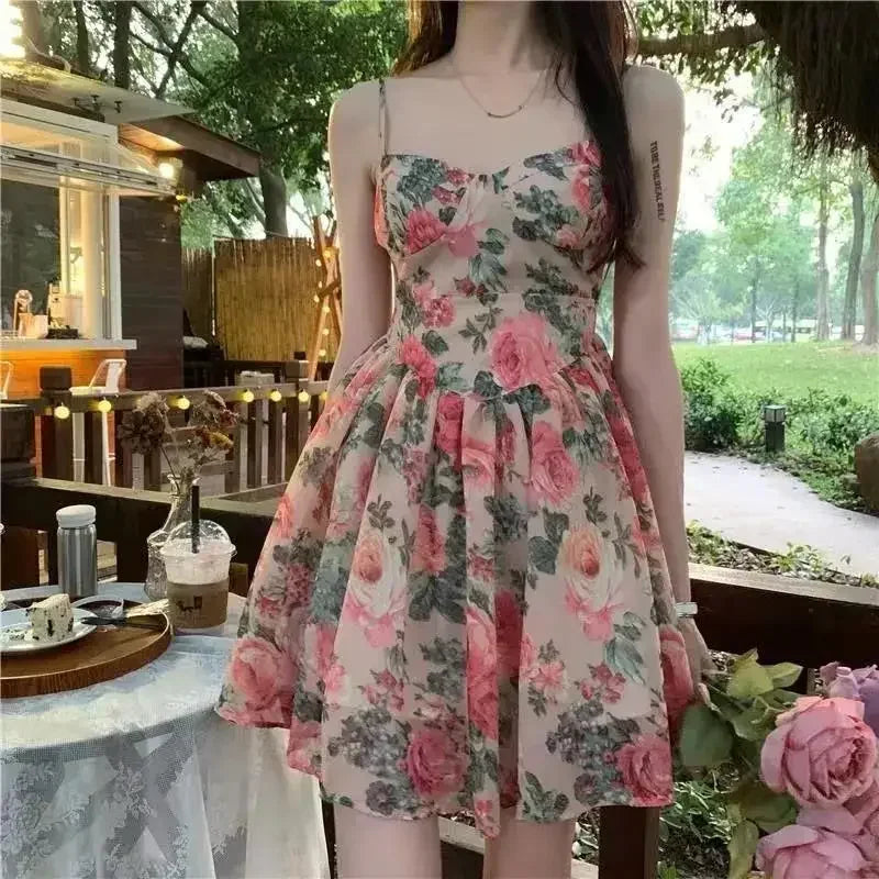 Nice Elegant High-waisted Slimming Floral Tank Dress For Women Spring Summer French Style Petite Mini Dress A- Line Sleeveless