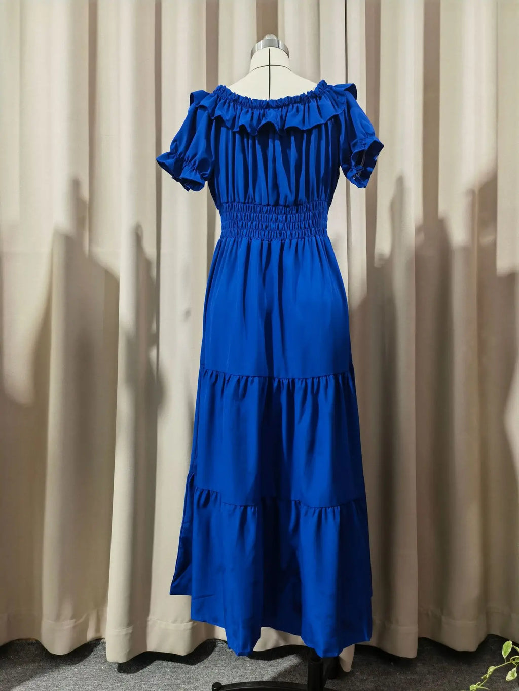 2026 Elegant Women's Off Shoulder Ruffle Sleeve Dress Fashion Solid Color Elastic Waist Tiered Maxi Dresses