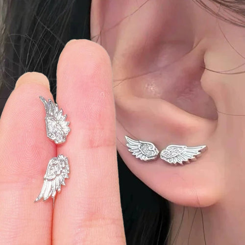 Angel Wing Earrings For Women Luxury Zircon Crystal Cross Studs Silver Tone Jewelry Gift