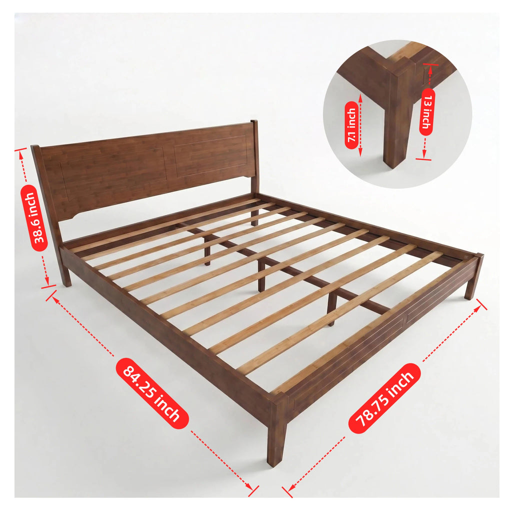 Solid Bamboo Bed Frame (Queen & King Size) – 800LBS Heavy Duty Platform Bed, No Box Spring Needed, Eco-Friendly Modern Minimalist Bedroom Furniture