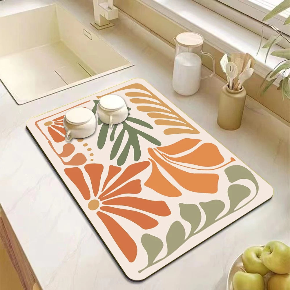 Absorbent Diatomite Dish Drying Mat - Anti-Slip Kitchen Drain Pad