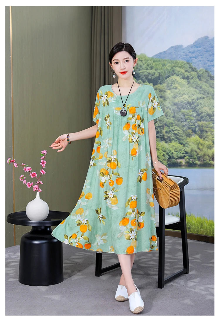 New Fashion Casual Summer Dress For Women Ladies O-Neck Print Short Sleeve Dress plus size Women Clothing