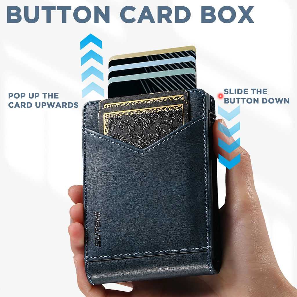 SUTENI Card Slot Wallet Flip Cover Faux Leather Card Box Pressing The Button Automatically Ejects The Card