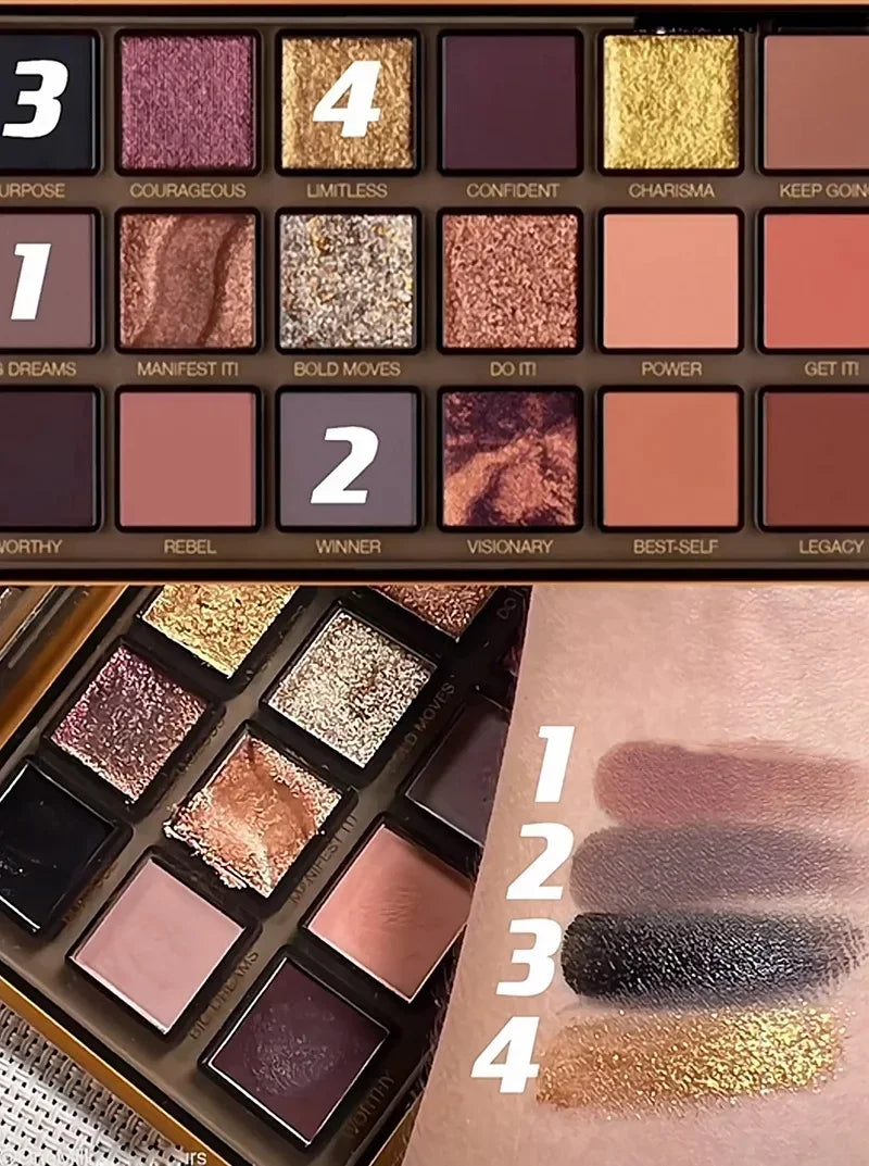 18-color Eye Shadow Palette Pearlescent Flow Finish Matte Glitter Rose Gold Black Punk-inspired Tones Party Makeup