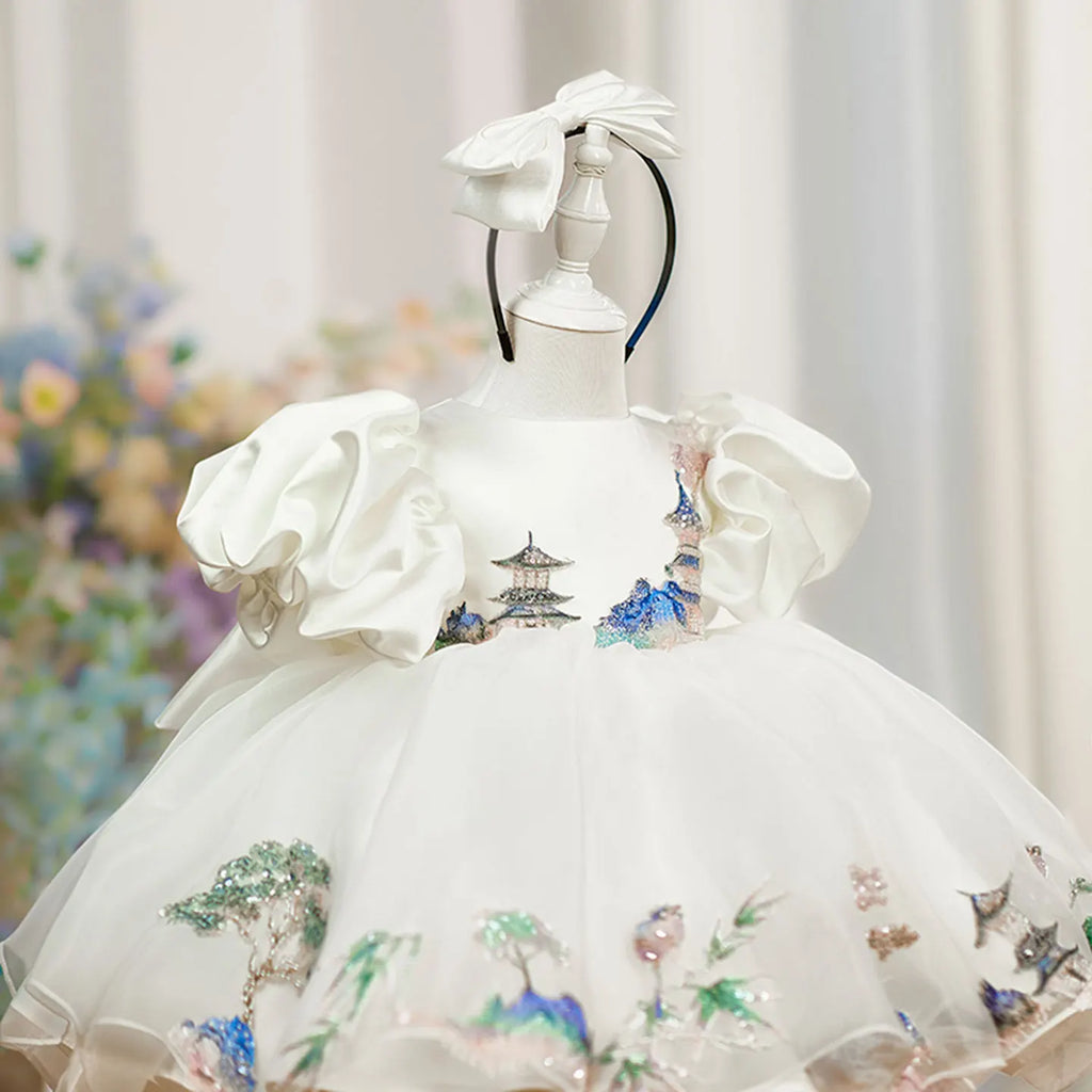 Dreamy Vow D228 Luxury Embroidery Flower Girl Dress Knee Length Princess Kids Gown for Wedding Birthday Festival Party Pageant
