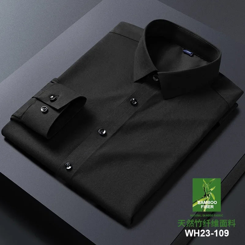Bamboo Fiber Anti-Wrinkle Mens Shirts Long Sleeve Dress Shirts For Slim Fit Camisa Social Business Blouse White Shirt S-7Xl 8Xl