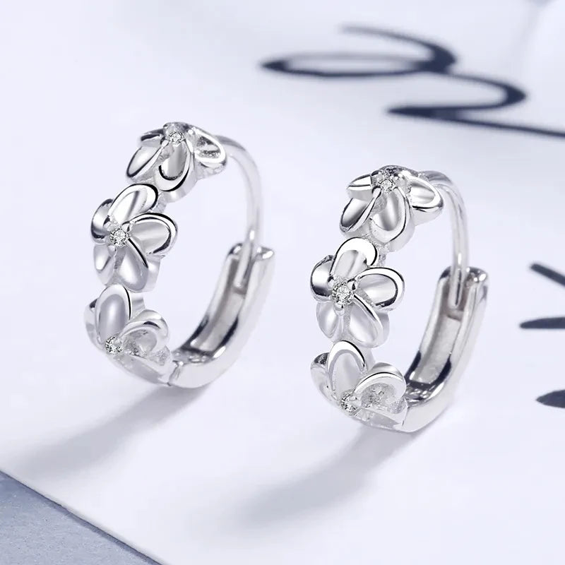 925 Sterling Silver Zircon Flower Stud Earrings
