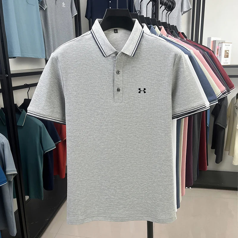 100% cotton men's short sleeved embroidered polo shirt sports brand striped top summer comfortable and breathable casual T-shirt