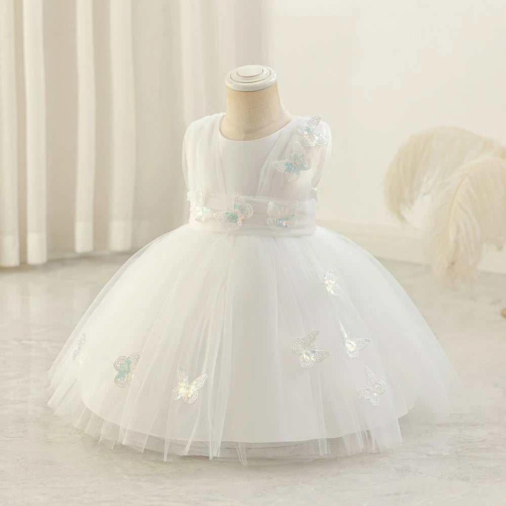 HETISO Butterfly Toddler Baby Dresses Infant Princess Summer Tulle Embroidery Birthday Party Dresses for Kids Girl Gown