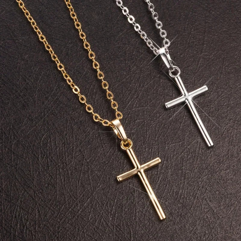Luxury Zircon Cross Pendants Necklace Fashion Light Silver Color For Men Women'S Jewelry Chain Accessory