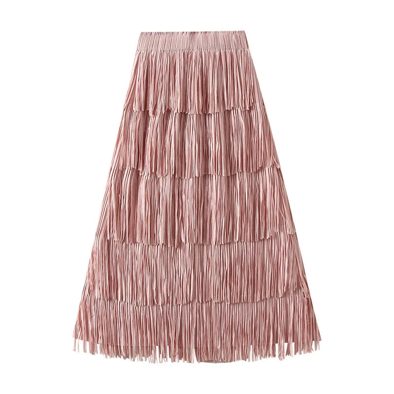 Luxury Multi Solid Colors Pleated Skirt for Women's Large Hem Folds A-line Skirts Female 2025 Loose Fashion Skirts Casual 0666