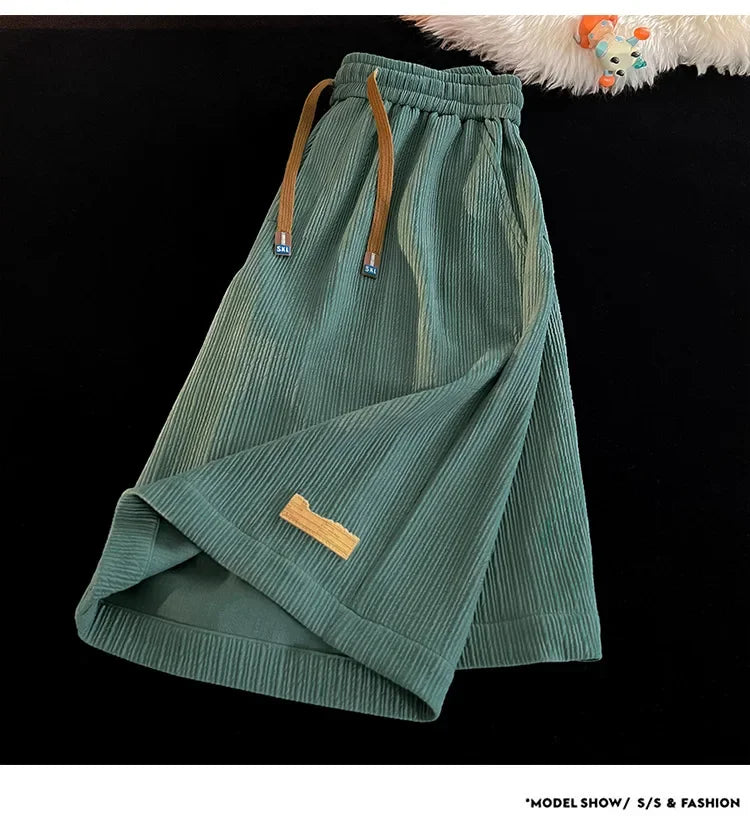 Ice Silk Casual Shorts Unisex Thin American Style Quick Dry Loose Large Size Beach Five-Quarter Pants Summer Lightweight Comfort