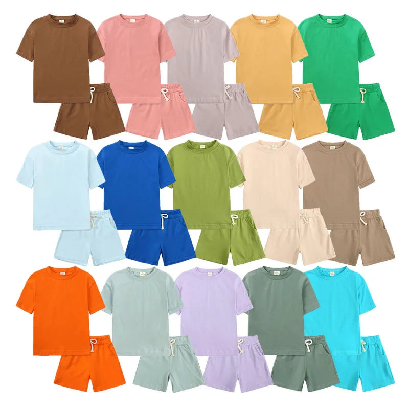 Kids Tales Unisex Cotton Tracksuit Outfit Set - Short Sleeve Top & Shorts