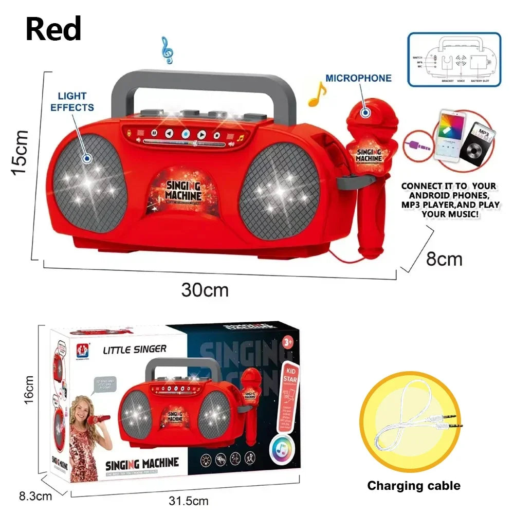 Music Instrument Microphone Karaoke Machine with Light Indoor Outdoor Travel Educational Toy Gifts for Kids Girls Children Toy