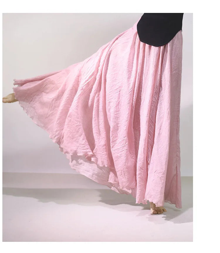 New In 2026 Spring Summer Woman Cotton Linen Midi Skirt Solid Color Loose Flared Pleated A-line Skirt Female Sweet Elegant Skirt