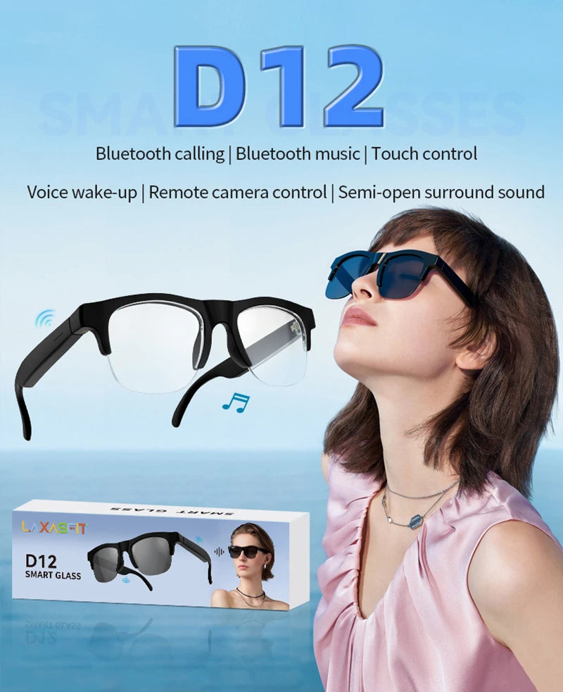 Lenovo Smart Bluetooth Glasses Touch Control Hands-Free Calls Music Remote Camera Voice Assistant for Travel Sports Sunglasses