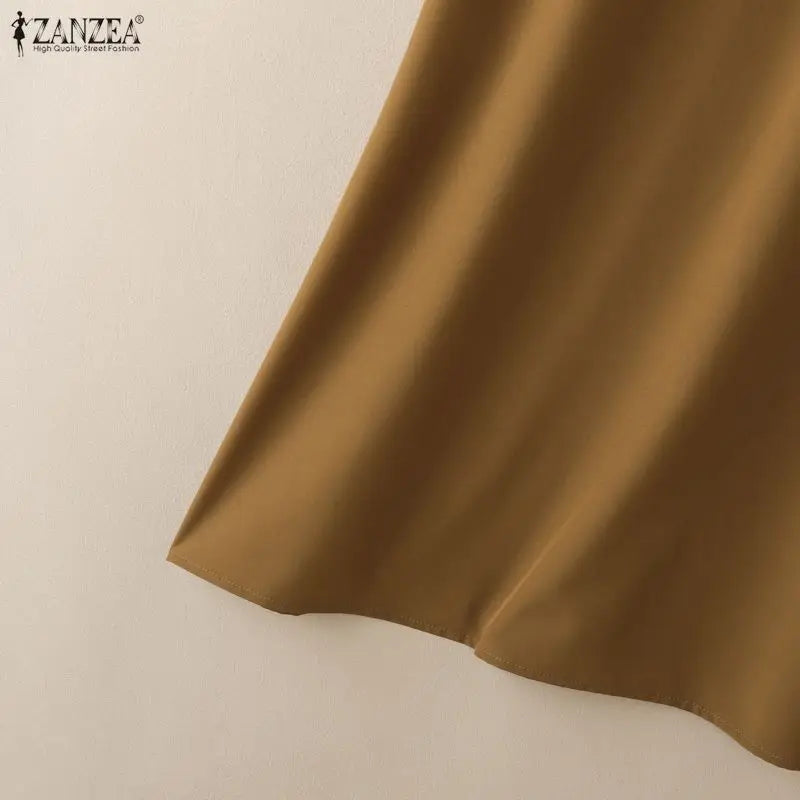 Women Casual Midi Shirt Dress Turn-Down Collar Half Button Short Sleeve Solid Color Dresses ZANZEA Summer Commute Wear Vestidos