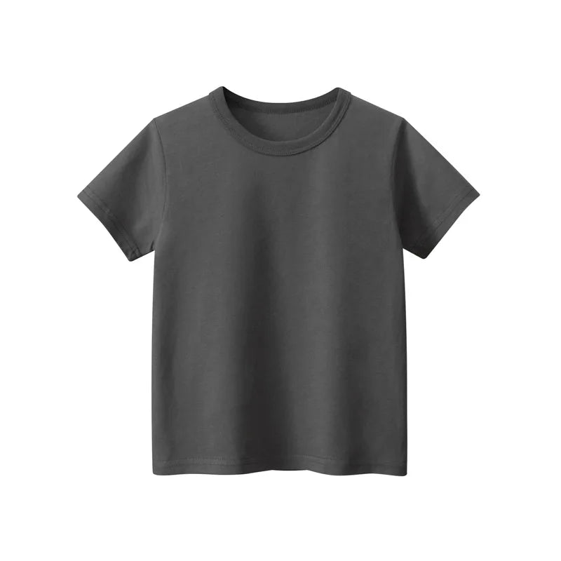 Kids Solid 100% Cotton Short Sleeve T-Shirt – Unisex, Ages 1-9Y