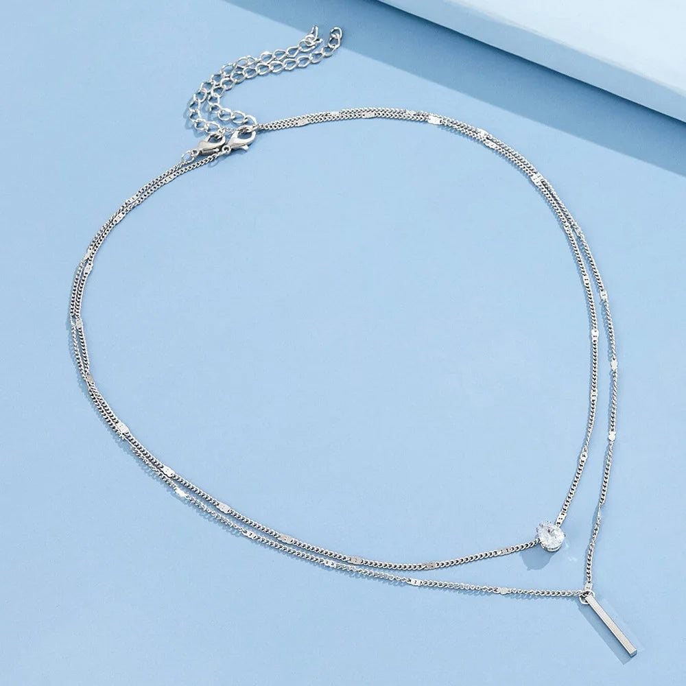 Trendy Zircon Pendant Necklace For Women'S Multilayer Chain Choker Fashion Female Shiny Jewelry
