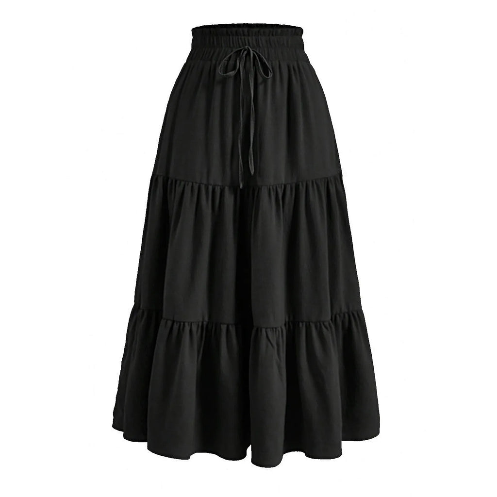 Women's Boho Floral Print Skirt Vintage High Waist Maxi Skirts Summer Casual Loose Beach Skirt Elegant Ladies Flowy Ruffle Skirt