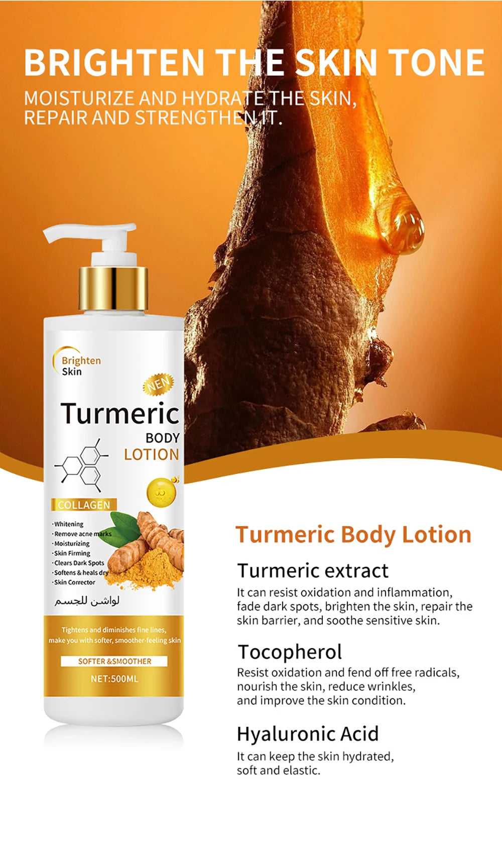 Turmeric Facial Serum Skincare Moisturizing Facial Exfoliating Body Lotion Hydrating Brightening Skin Softening Body Care Scrub