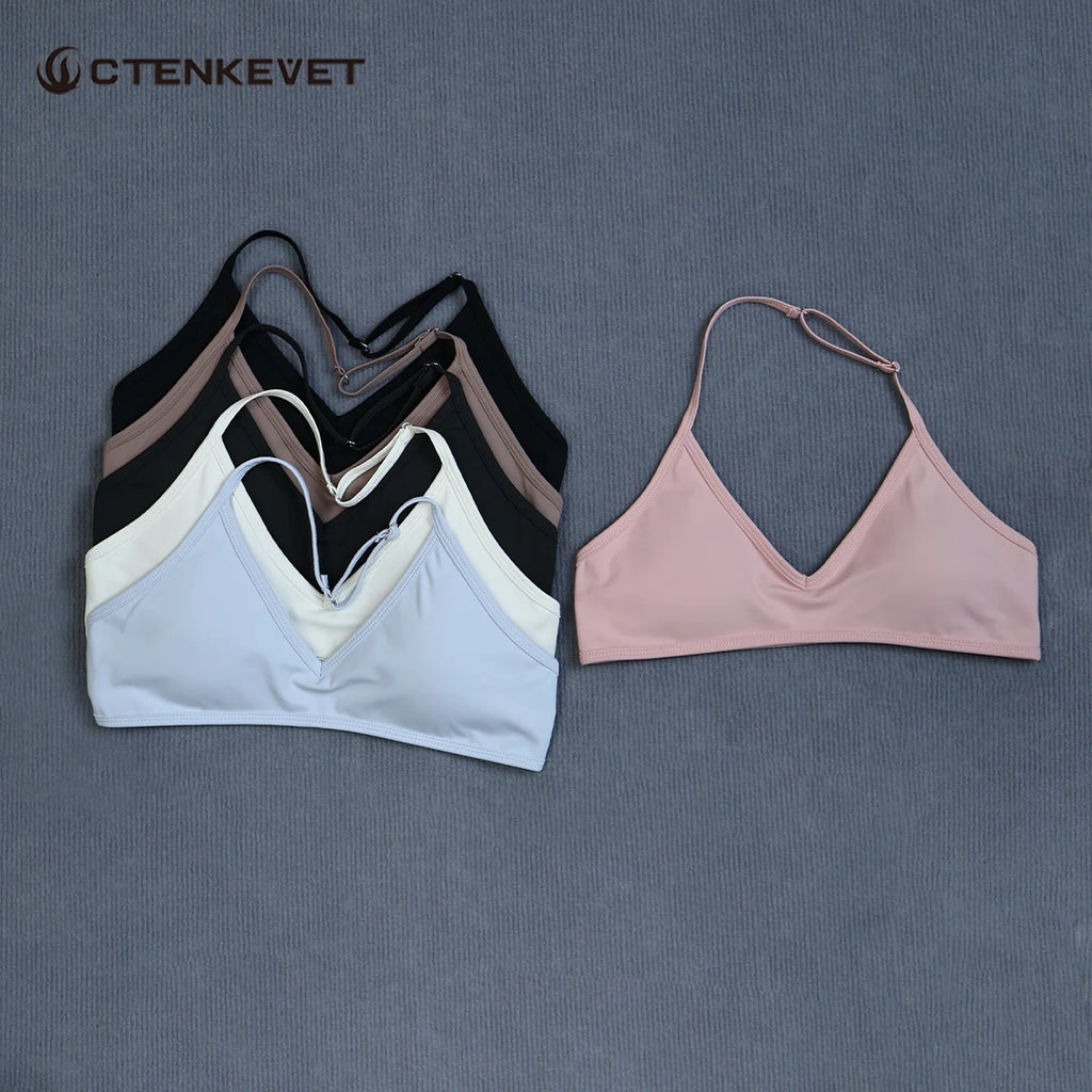 Women's Summer Halter Neck Padded Sports Yoga Bra Shock Absorption Support Backless Crop Top for Outdoor Running And Gym