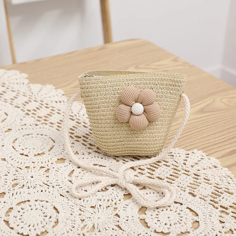 Summer New Children'S Sun Hat Kids Wave Large Brimmed Straw Hat And Bag Sets Girls Sunscreen Beach Hats Baby Hand-Knitted Cap