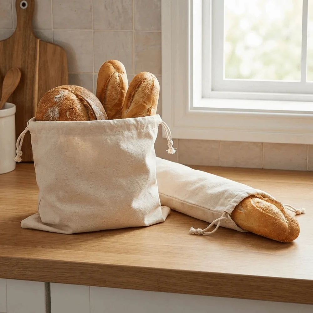 2 BOLSAS GRANDES DE LINO PARA PAN Bolsas de almacenamiento de pan ecológicas que mantienen la frescura, lavables, reutilizables con cordón, para panaderías