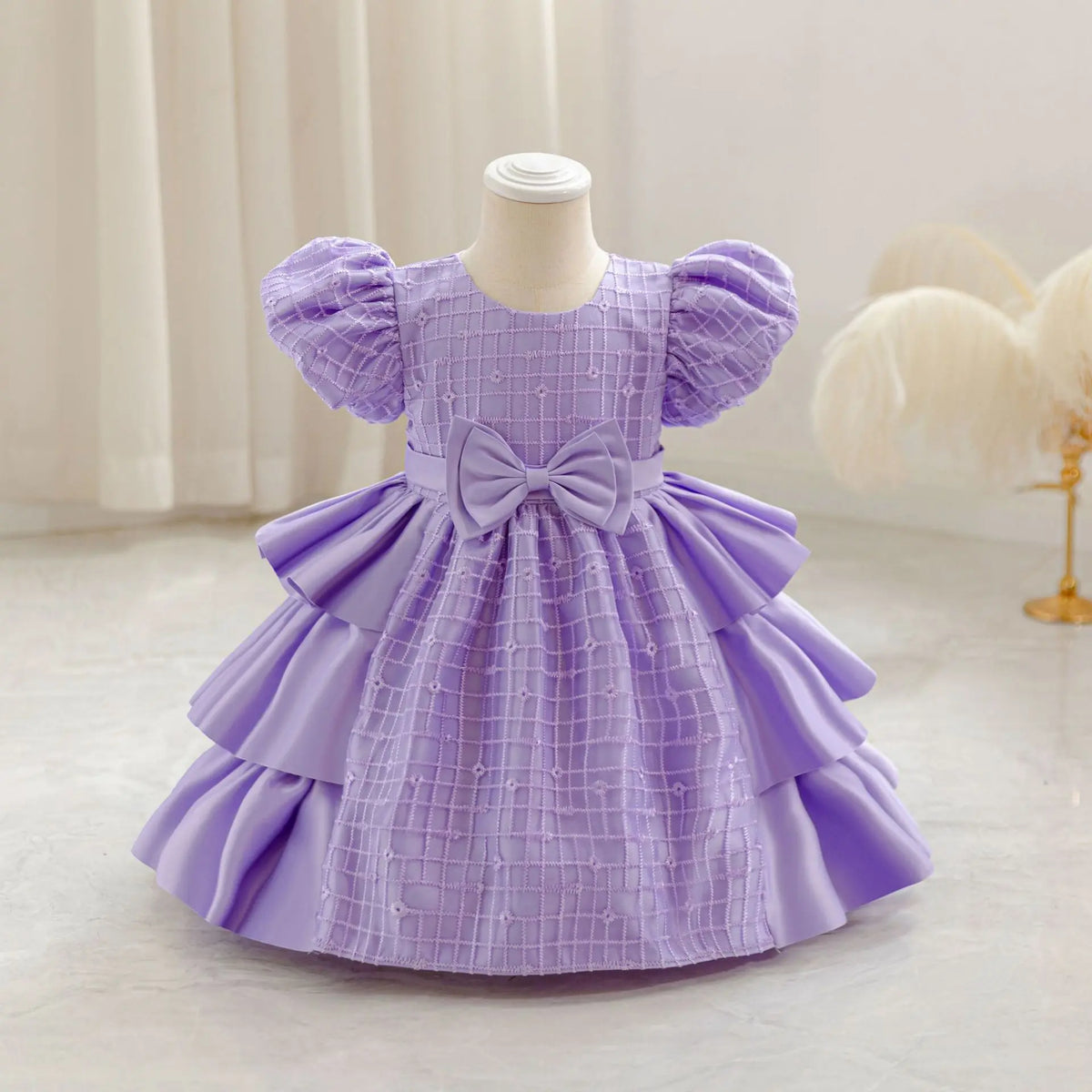 HETISO Plaid Flower Girls Christmas Party Dress with Bow Elegant Birthday Gown for Kids 0-4 Years Children Birthday Frocks