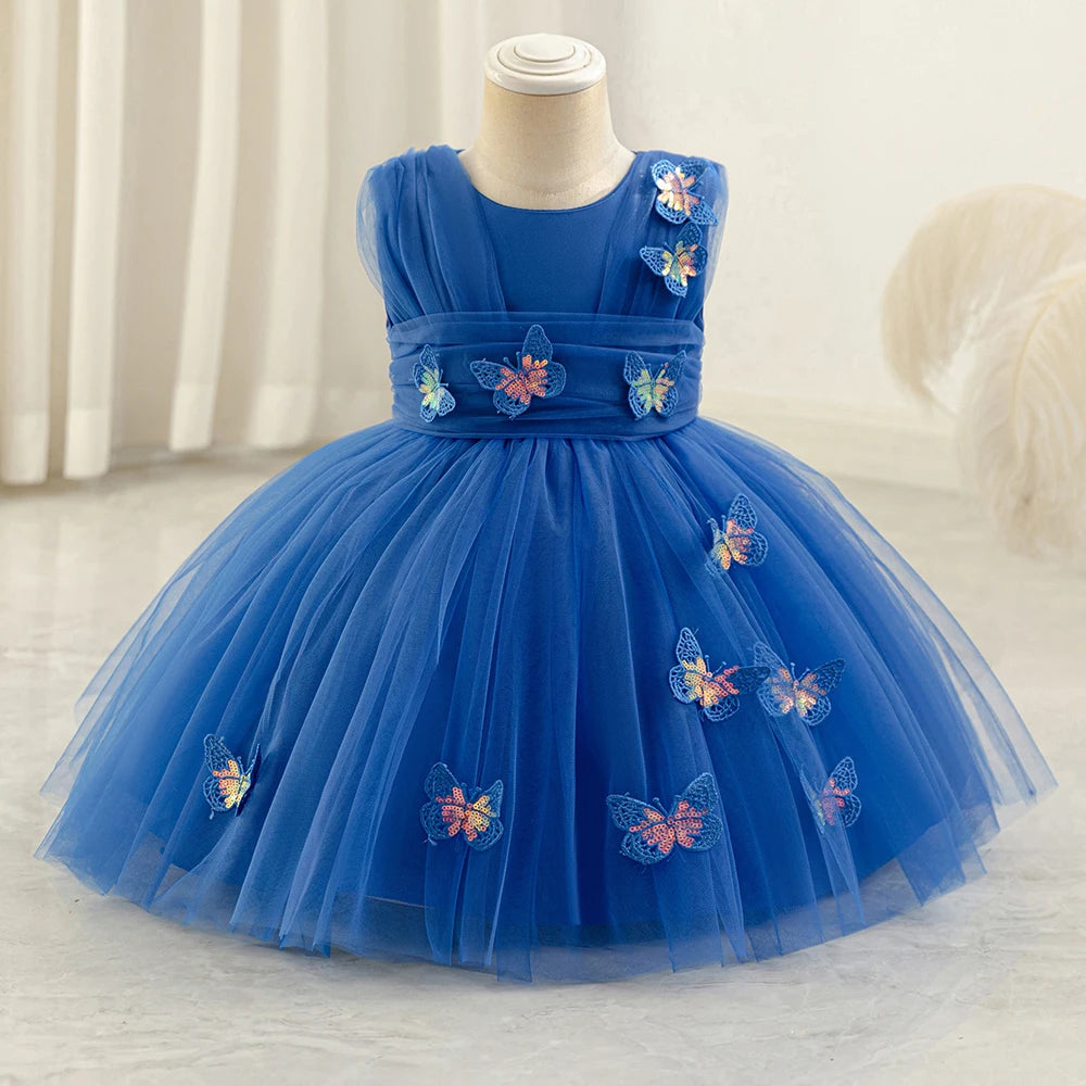 HETISO Butterfly Toddler Baby Dresses Infant Princess Summer Tulle Embroidery Birthday Party Dresses for Kids Girl Gown
