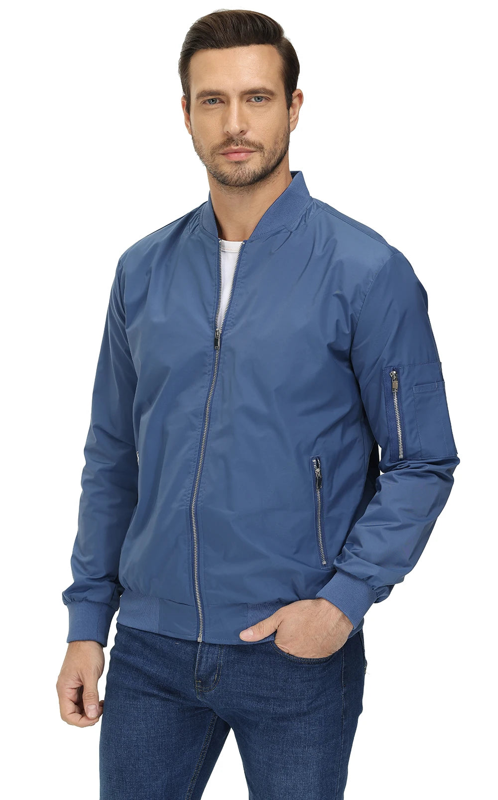 TACVASEN Spring Fall Thin Bomber Jackets Mens Jacket Lightweight Casual Windbreaker Zip Pockets Coats Biker Outwear Outdoor Male