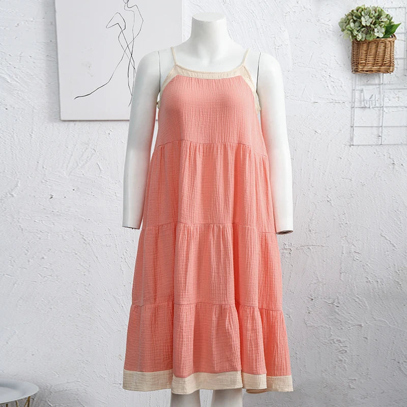 Chic Muslin 100% Cotton Gauze Summer Dresses Women Sexy Adjustable Strap Patchwork Party Boho Beach Holiday Sundress Vestidos