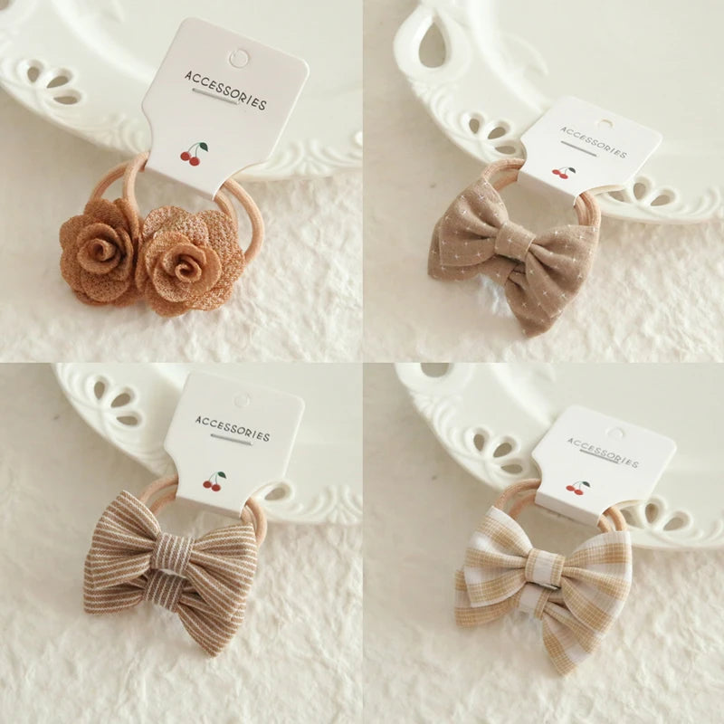 AITOUSHI Girls' Elastic Hair Bow Ties - Cotton Printed Hair Rope