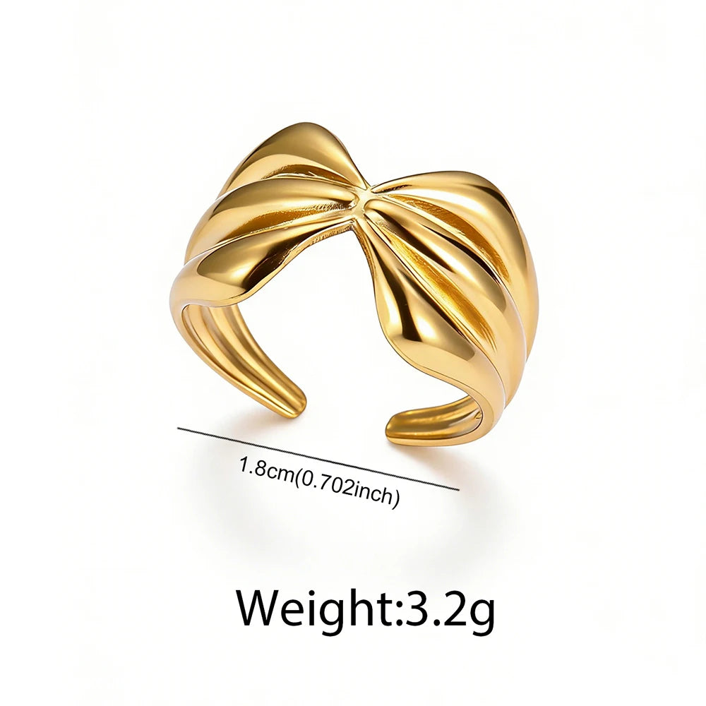 Dgiddk Retro Stainless Steel Bow Ring Opening Adjustable Ring Luxury Punk For Women'S Jewelry Accessories Gifts Daily Collocation