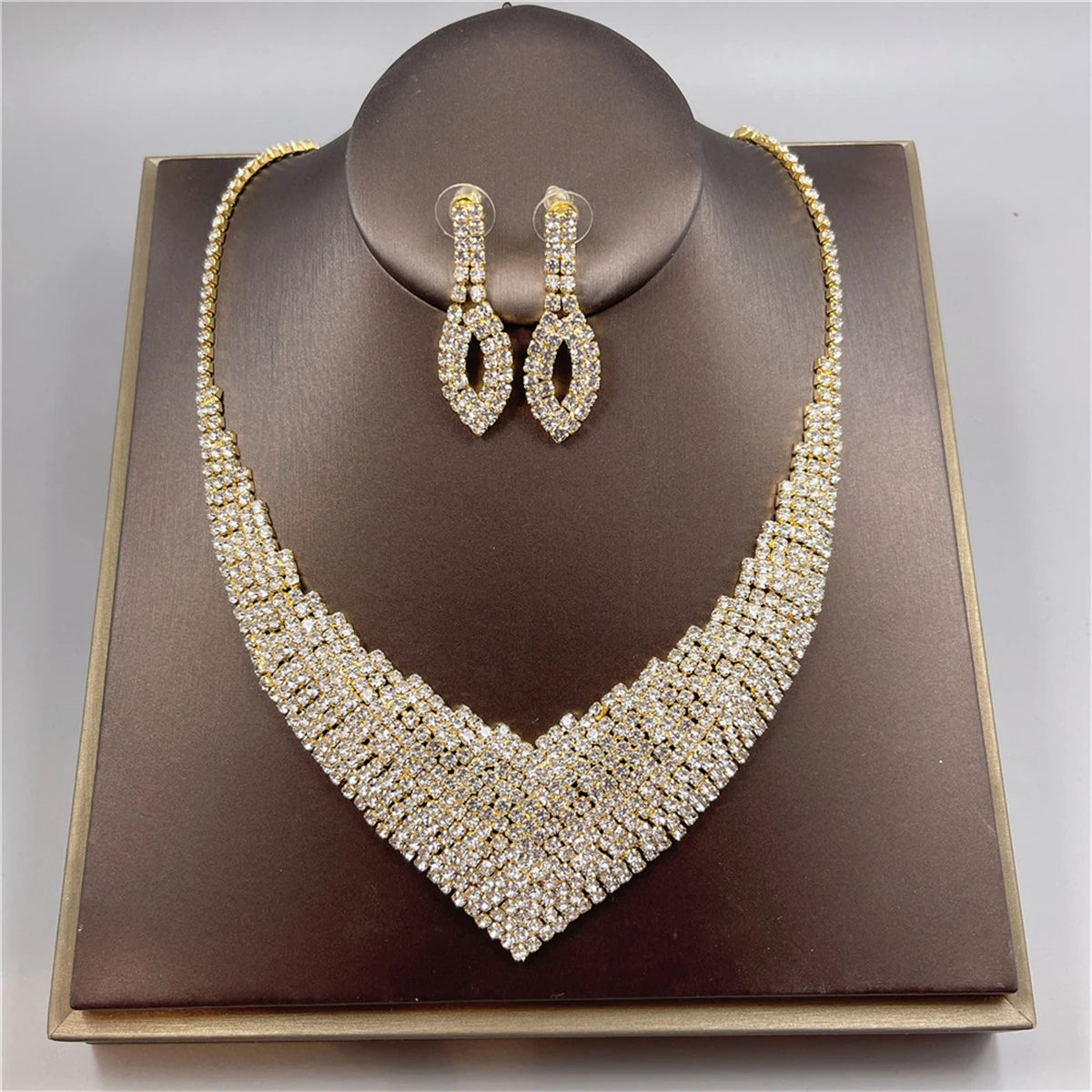 Women'S Rhinestone Jewelry Set Wedding Accessories Elegant Necklace Earrings Bridal Jewelry Set Birthday Gifts