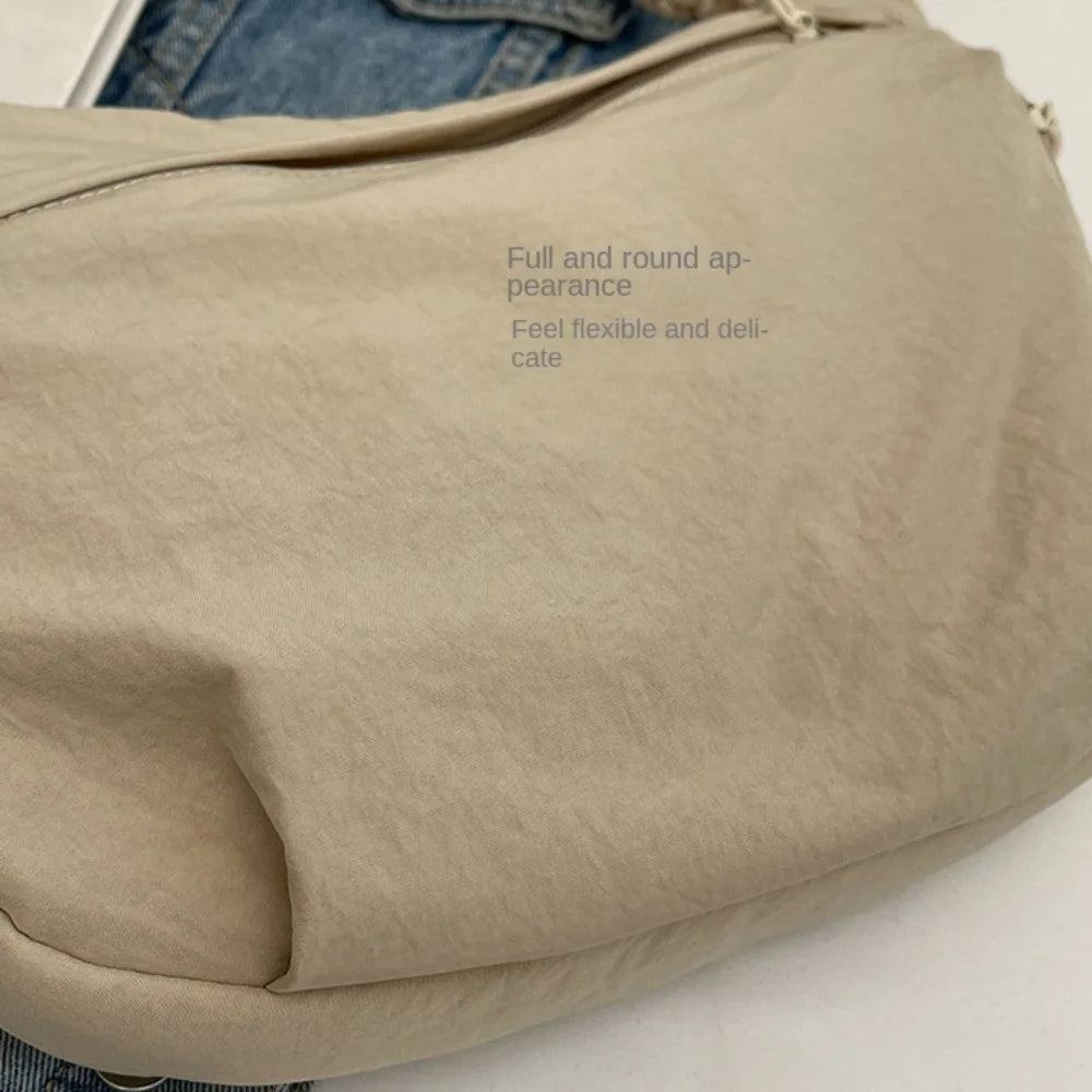 Nylon Crossbody Bags Large Capacity Korean Simplified Shoulder Bag Lightweight Solid Color Dumpling Bag Travel Sports Hobos Bag