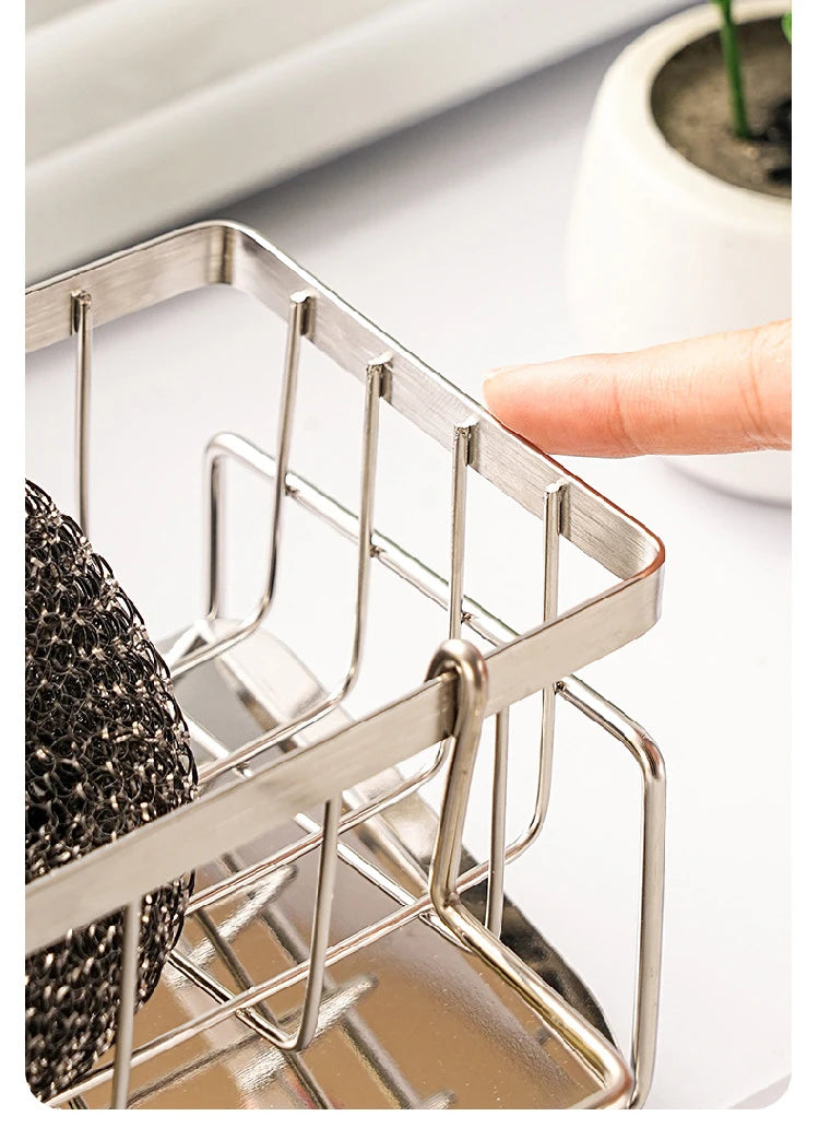 Rejilla de almacenamiento de herramientas de limpieza de fregadero, escurridor multifuncional de acero inoxidable para cocina, organizador de esponjas y detergentes, colgador de trapos