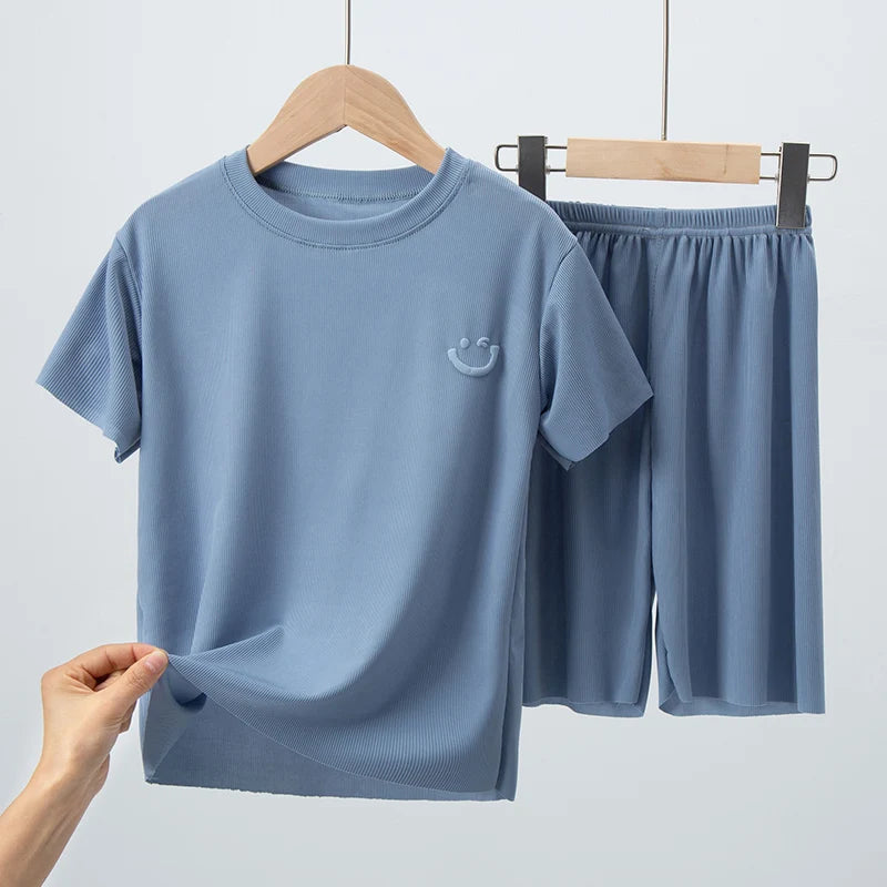 2-Piece Ice Silk Casual Short-Sleeve Shirt and Shorts Set