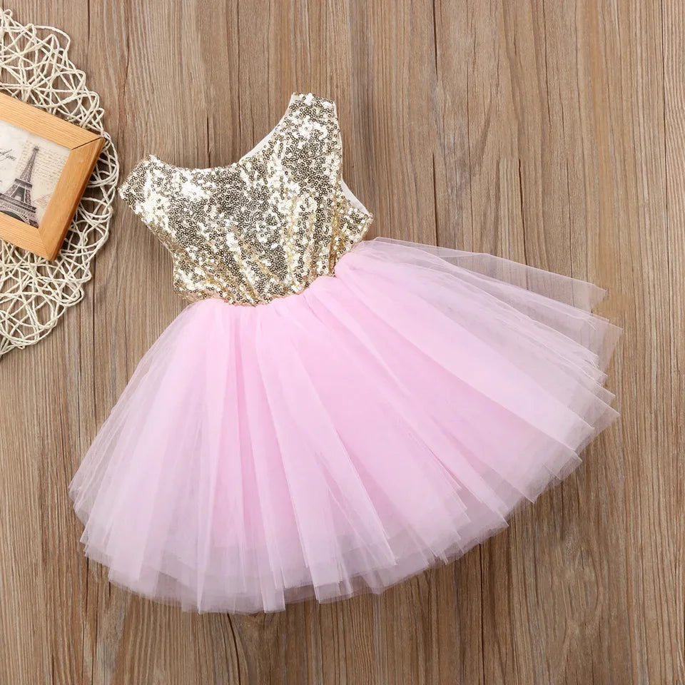 Princess Kids Baby Dress For Girls Fancy Wedding Dress Sleeveless Sequins Party Birthday Baptism