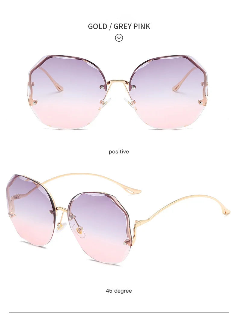 Rimless Sunglasses Polygon Fashion Popular Women Men Shades Big Frame Round Sun Glasses for Female Glasses Gradient Sunglasses