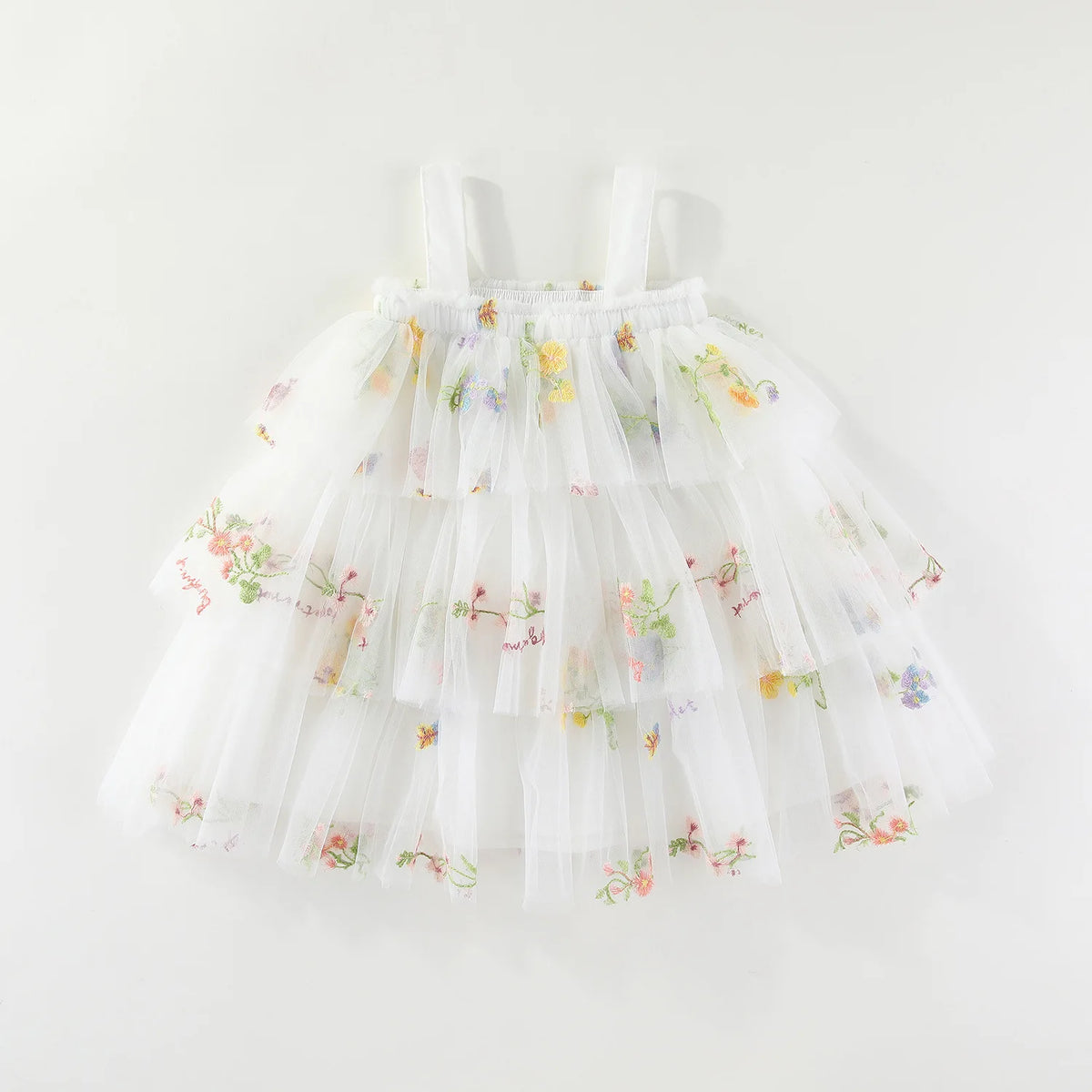 Summer Kids Clothes Girls Floral Embroidery Mesh Dress 1-5Y Children Spaghetti Strap Princess Tutu Dress Beach Wear