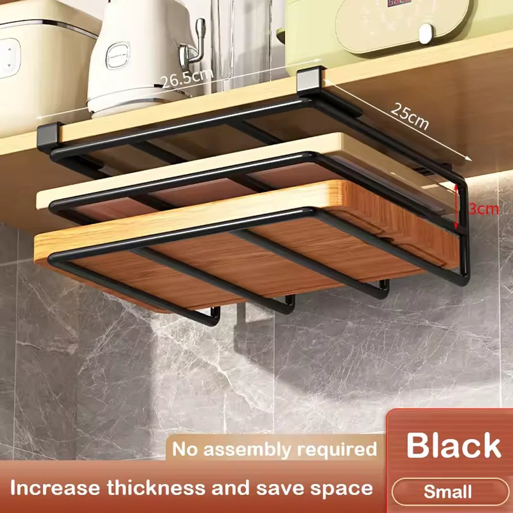 Organizador de cocina colgante con ganchos bajo el armario, soporte para toallas de papel y trapos, tabla de cortar, tapa de olla, estante de almacenamiento