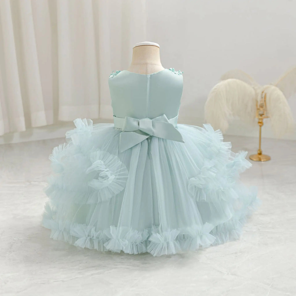 HETISO Girls Sleeveless Mesh Dress Elegant Beading Kids Birthday Party Ball Gown Children Wedding Clothes