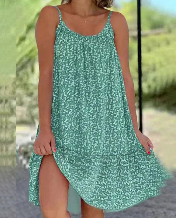Summer New Floral Sleeveless Spaghetti Strap Tank Flowy Midi Dress Women Casual EU US
