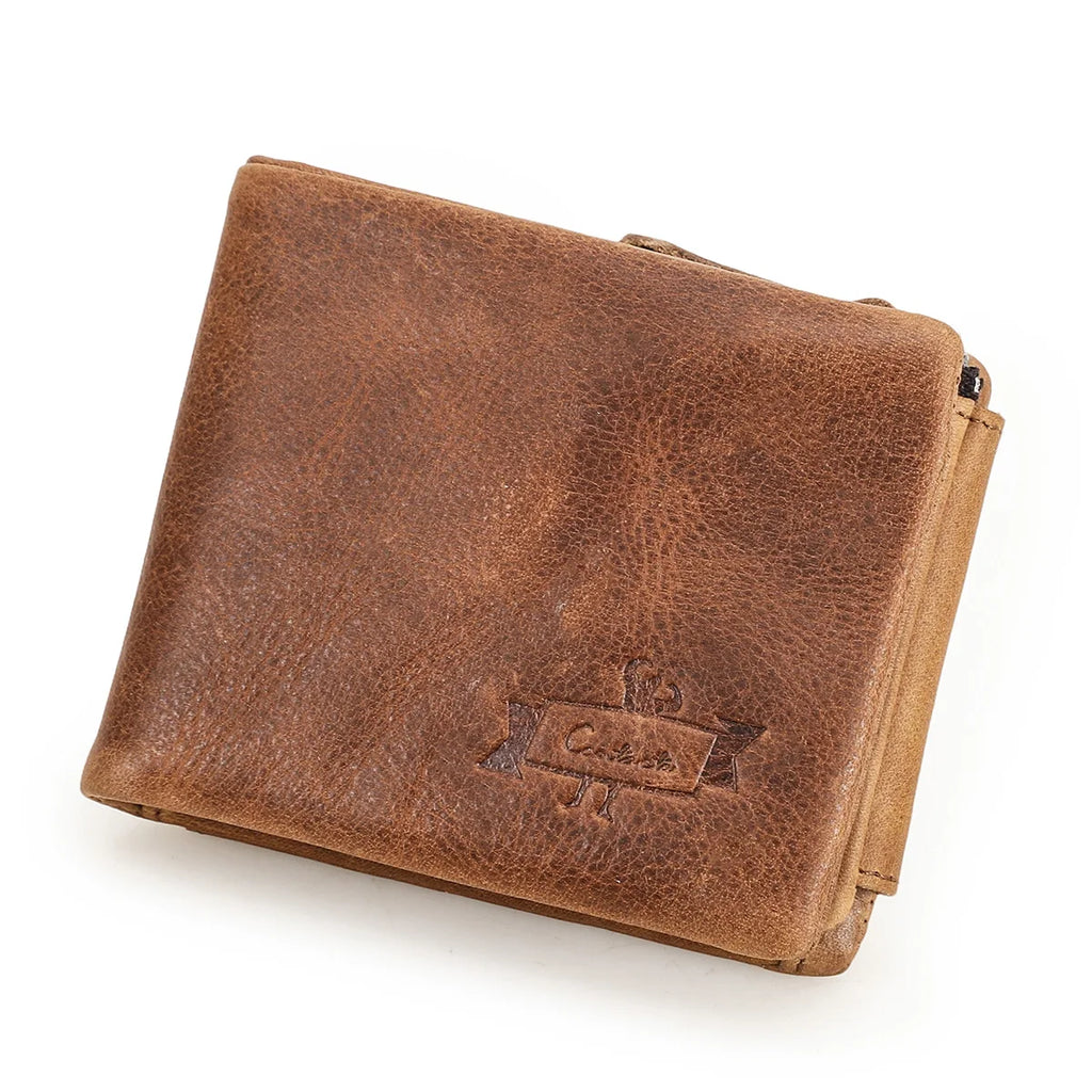 Contact’S Men’s Trifold Wallet - Genuine Crazy Horse Cowhide Leather