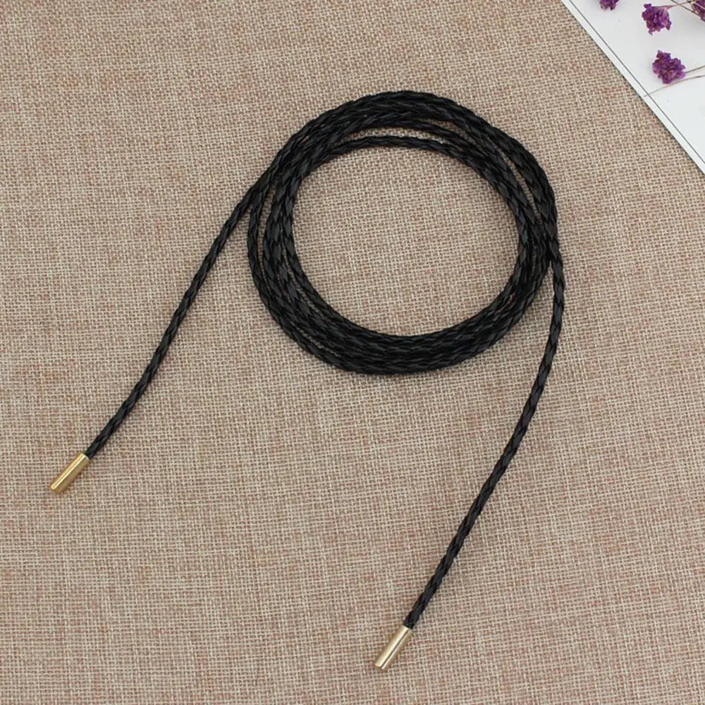 New Round Leather Rope Dresses Coat Decoration String Waist Belt For Women'S Solid Fashion Long Waist Chain Vintage Waistband