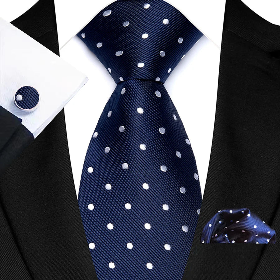 Mens Tie Pink Blue Red Polka Dot Wedding Necktie For Men Designer Hanky Cufflink Tie Set Business Party Daily Wear Accessories