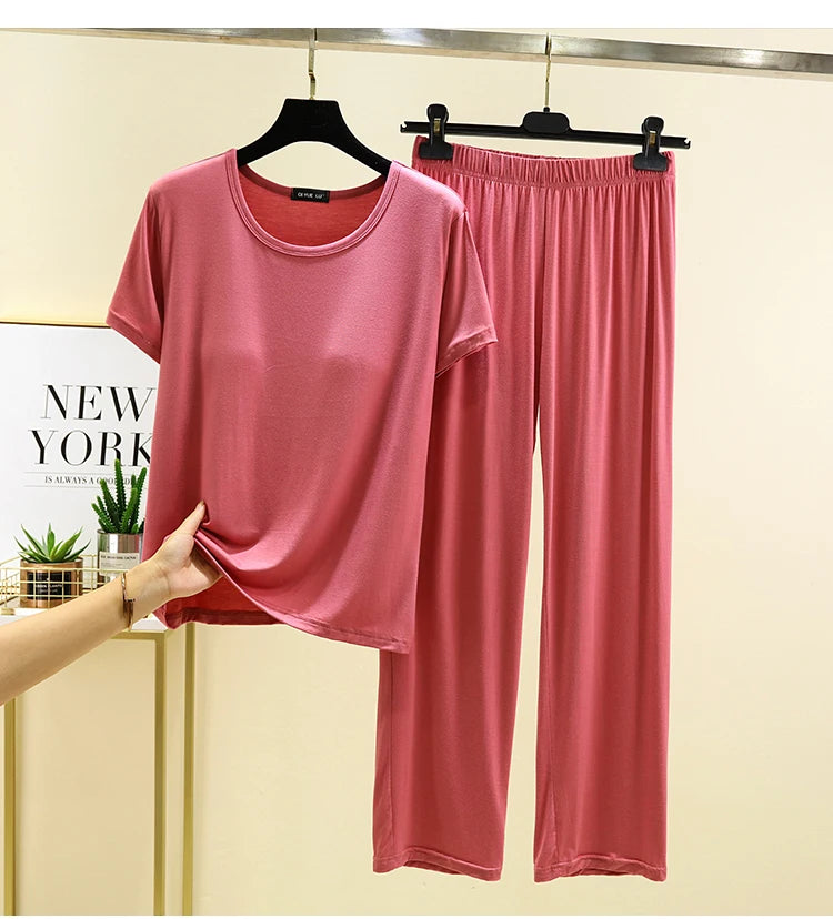 Women's Modal Two-Piece Pajama Set - Loose Lightweight Loungewear