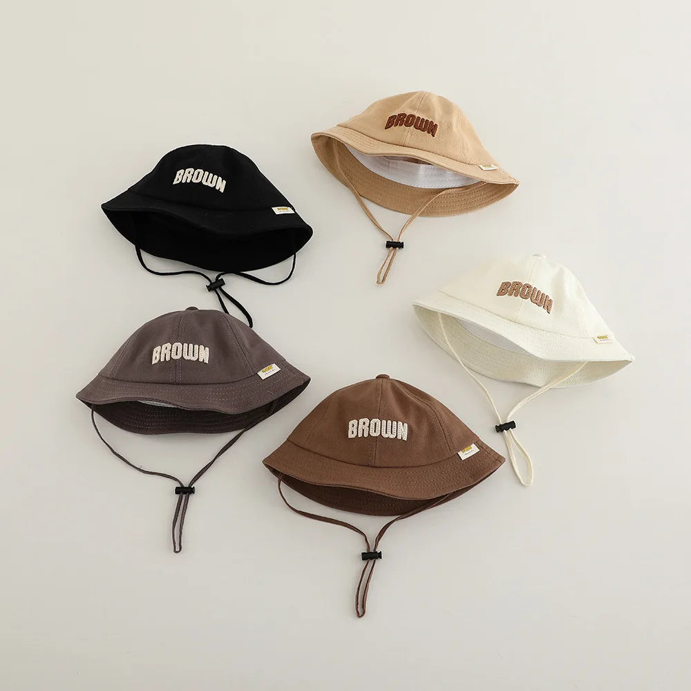 New Embroidered Letter Baby Bucket Hats Spring Sunhat Fishing Hat Sunshade Visor Boy Girl Outdoor Fashion Beach Cap For 6-24M
