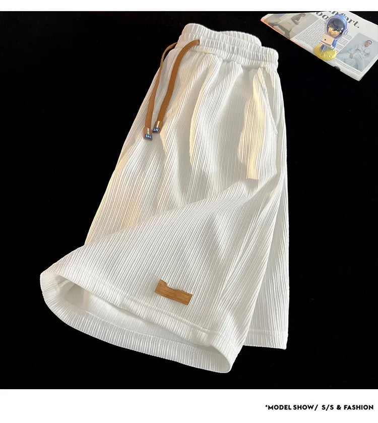 Ice Silk Casual Shorts Unisex Thin American Style Quick Dry Loose Large Size Beach Five-Quarter Pants Summer Lightweight Comfort